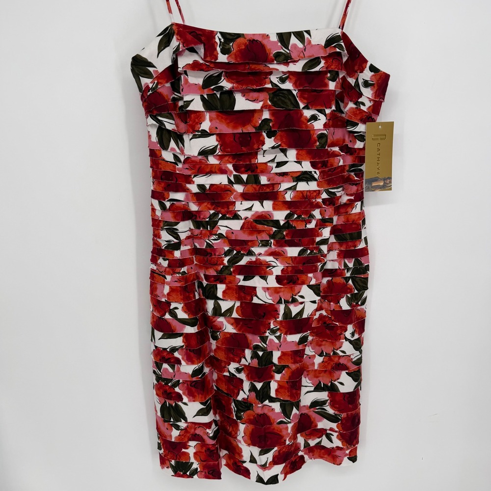 Cathaya Cocktail Dress Floral Ruffle Tiered Red White Romantic Feminine Size 16